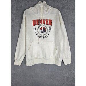 Denver Football Hoodie Mens 2XL White Waffle Knit Pullover Kangaroo Pocket 1960